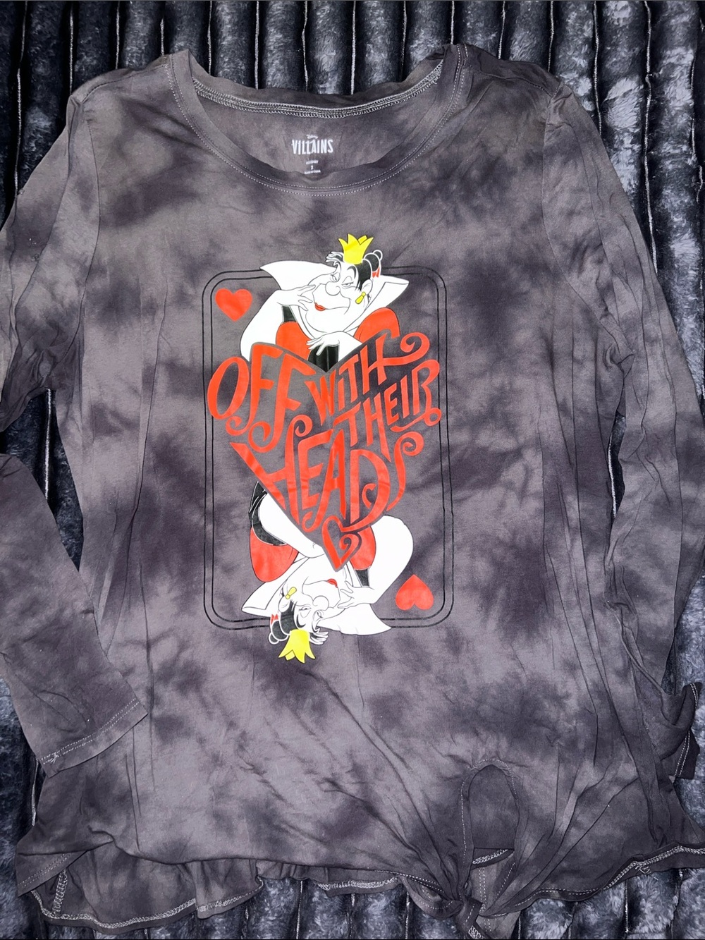 Disney Villains Gray Tie-Dye Long Sleeve Tee with Red and White Graphic